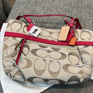 Coach Beige and Pink Signature Tote Bag